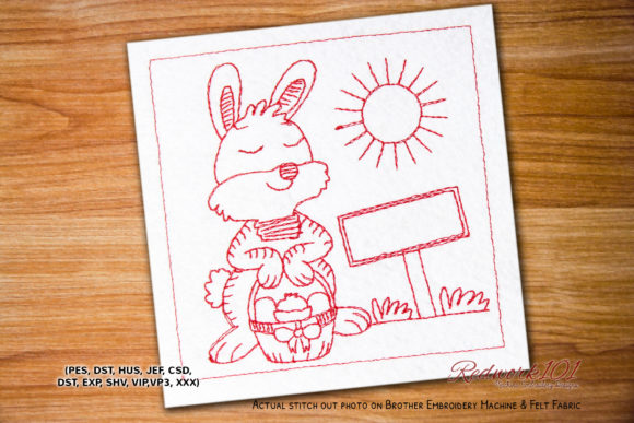 Easter Rabbit with Egg: A Charming Redwork Design