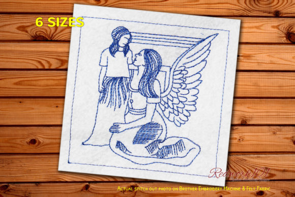 Guardian Angels with Child Redwork Embroidery